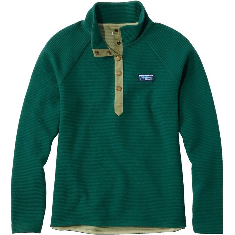 エルエルビーン レディース アウター パーカー・スウェット 編み物 L.L.Bean Lakewashed Double-Knit 1/4 Snap Regular Pullover - Women\u0027s Deep Green 緑であること