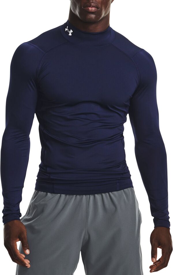 アンダーアーマー メンズ トップス シャツ モックネック Under Armour Men's HeatGear Mock Neck Long Sleeve Compression Shirt Midnight Navy/White ホワイト