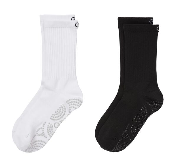 持ちはこび レディース アンダーお召しもの ソックス CALIA Women\u0027s Gripper Crew Socks 2-Pack White/Black 白いこと