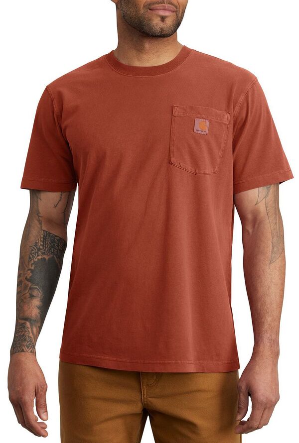 鉄道車両ハート形 メンズ トップス ティーシャツ Carhartt Men\u0027s Garment Dye Short Sleeve T-Shirt Dark Spice Red 赤いこと Tシャツ・カットソー-メンズファッション