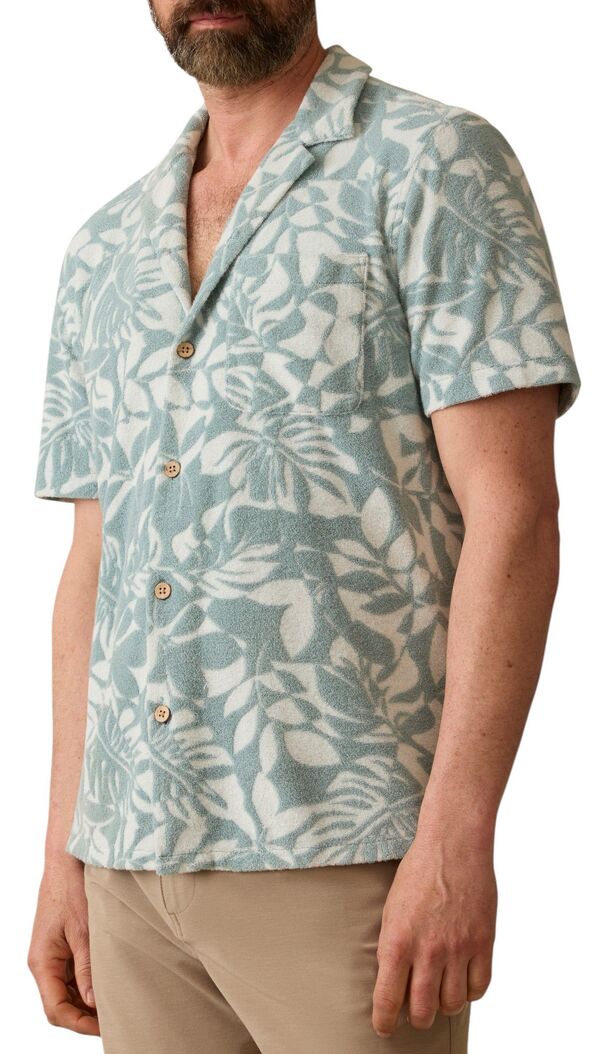 ファレティ メンズ トップス シャツ パイル Faherty Men's Cabana Towel Terry Shirt Poolside Foliage Teal ティール|ReVida 店