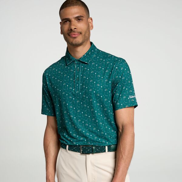 ウォルターヘーゲン メンズ トップス ポロシャツ プリント Walter Hagen Men's Performance 11 Novelty Print Golf Polo Good Luck Dark Green グリーン