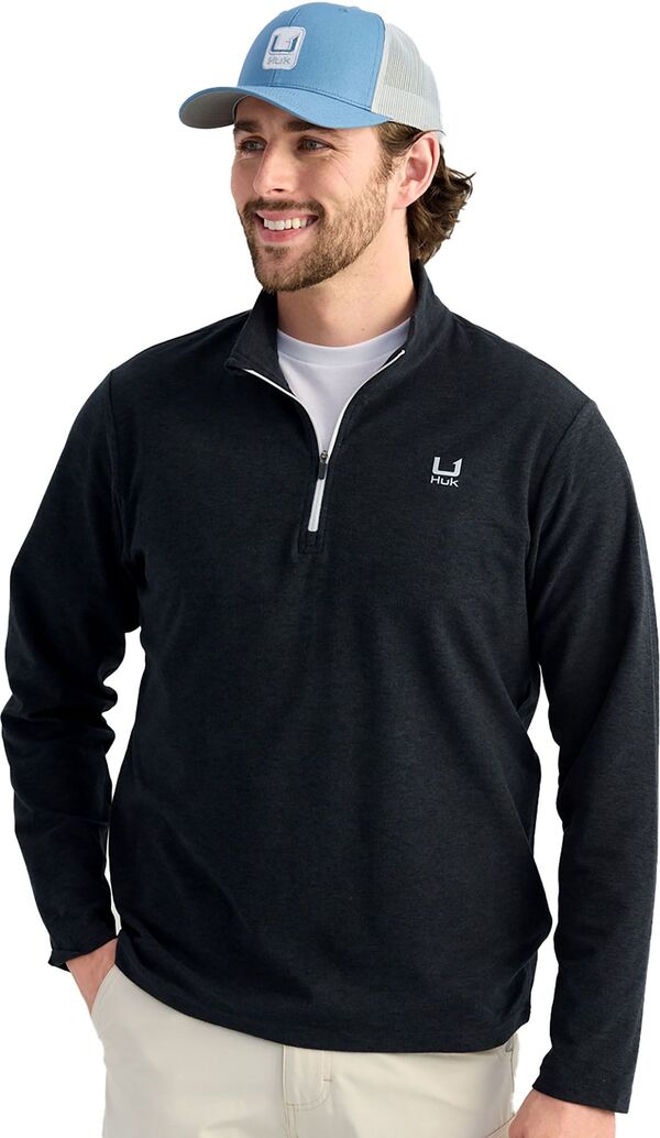 フック メンズ アウター パーカー・スウェット フリース HUK Men Leeward Lightweight Fleece 1/4 Zip Golf Pullover Heather Black ブラック