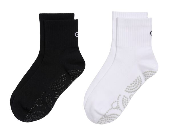 持ちはこび レディース アンダーお召しもの ソックス CALIA Women\u0027s 2-Pack Gripper Quarter Crew Socks White/Black 白いこと