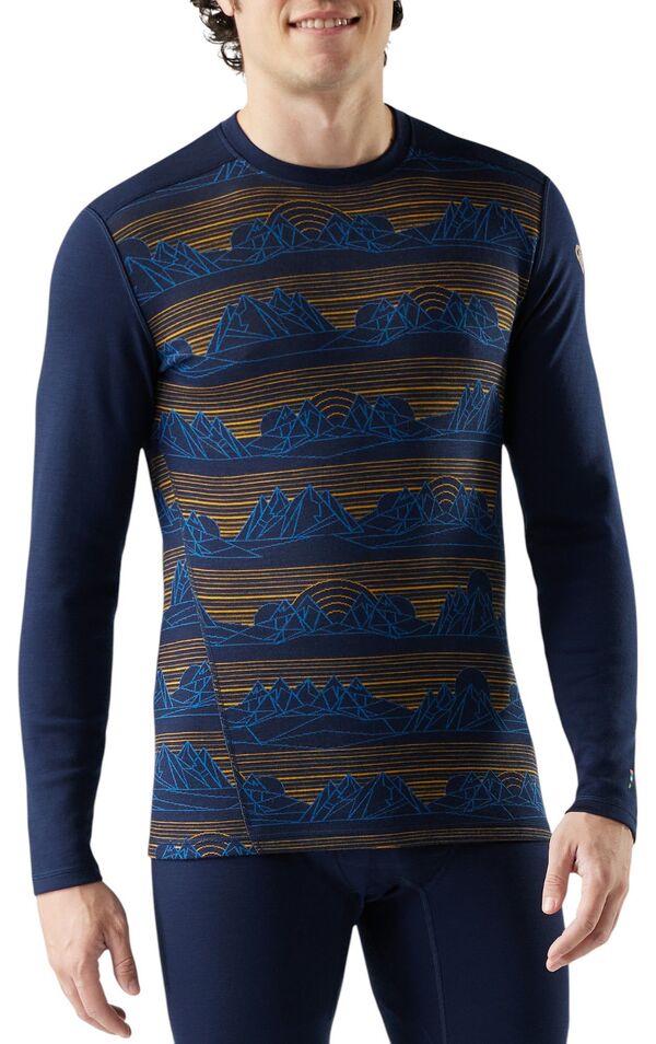 かっこ良い絨毛 メンズ トップス プルオーバー 労働者の一団のど首 Smartwool Men\u0027s Merino 250 Baselayer Crewneck Shirt Deep Navy Geo Peaks 米国海軍 カジュアルシャツ-トップス-メンズファッション
