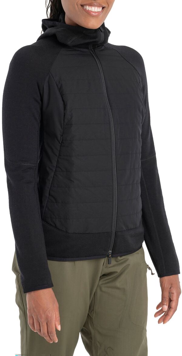 アイスブレーカー レディース アウター パーカー・スウェット icebreaker Women\u0027s Merino Quantum Hybrid Long Sleeve Full-Zip Hoodie Black 黒いこと