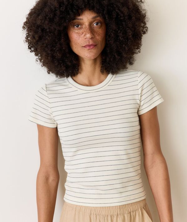 マリーン レイヤー レディース トップス Tシャツ Marine Layer Women's Lexi Rib Sun-In Crew Tee Black/White Stripe ホワイト|ReVida 店