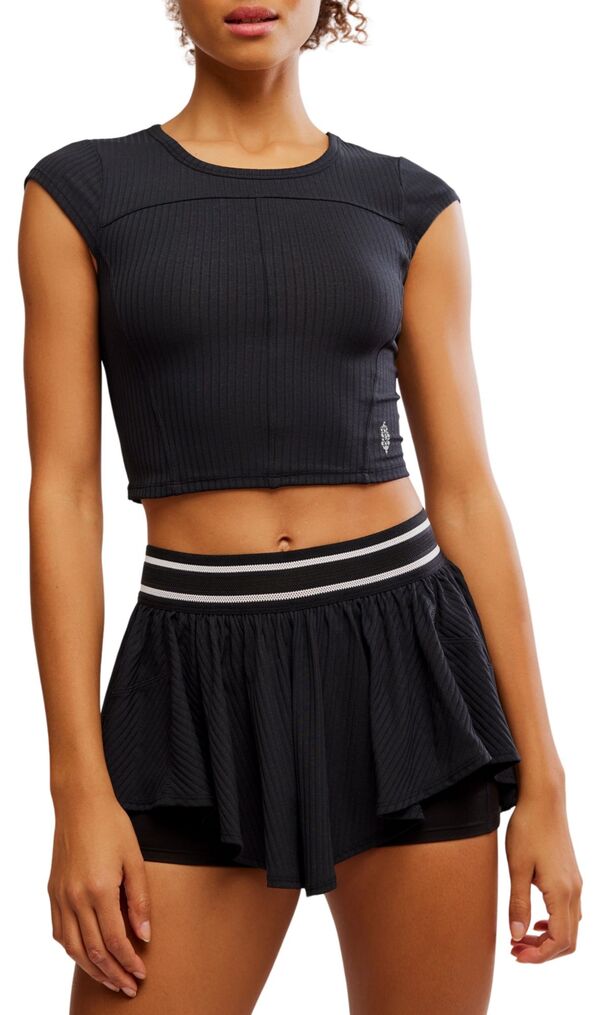 フリーピープル レディース トップス Tシャツ リブ FP Movement Women's Tempo Ribbed Baby Tee Black ブラック｜ReVida 店