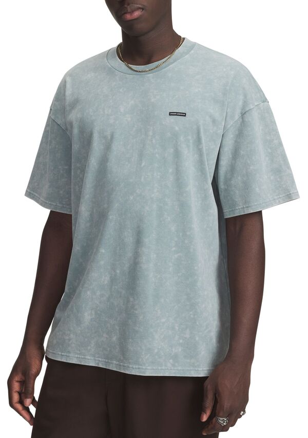 アンダーアーマー メンズ トップス Tシャツ ロゴ Under Armour Men's Heavyweight Oversized Logo Wash T-Shirt Serpentine/White ホワイト