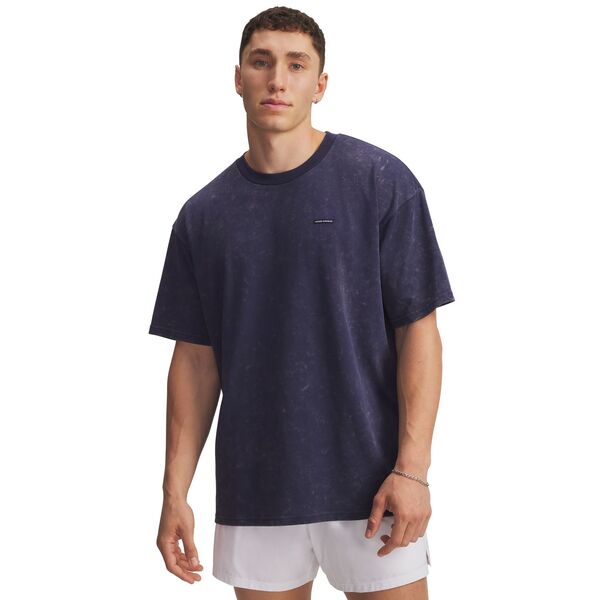 アンダーアーマー メンズ トップス Tシャツ ロゴ Under Armour Men's Heavyweight Oversized Logo Wash T-Shirt Washed Navy/White ホワイト