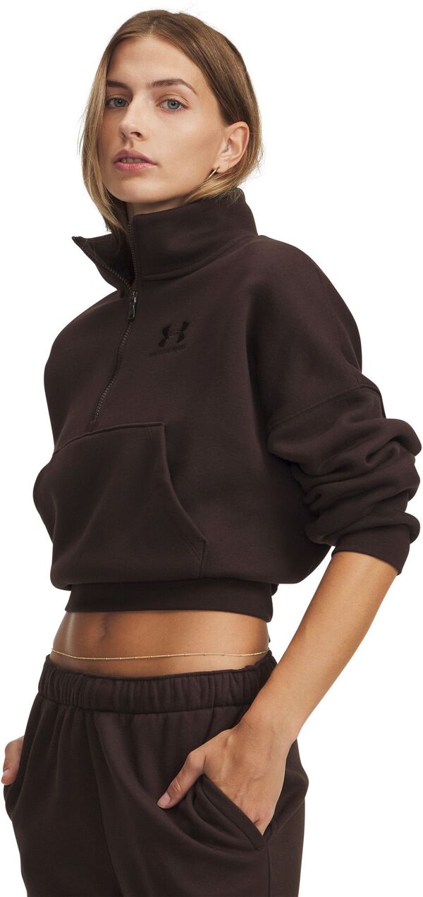 アンダーアーマー レディース アウター パーカー・スウェット フリース Under Armour Women\u0027s Icon Fleece Oversized Zip Kona Brown/Black 黒いこと レディースファッション-パーカー-トップス
