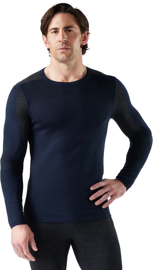 スマートウール メンズ トップス Tシャツ クルーネック カラーブロック ニット Smartwool Men's Intraknithermal Merino Base Layer Colorblock Crew Neck T-Shirt Deep Navy/Charcoal チャコール|ReVida 店
