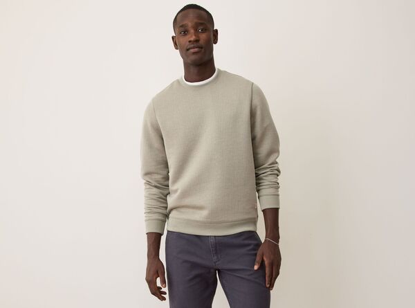マリーン レイヤー メンズ アウター パーカー・スウェット クルーネック キルティング セーター Marine Layer Men's Corbet Quilted Crewneck Sweater Taupe トープ