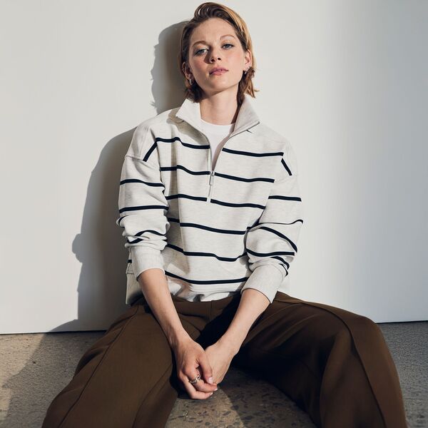キャリー レディース アウター パーカー・スウェット モックネック スキューバ CALIA Women'soft Scuba Mock Neck 1/4 Zip Cloud Cover Heather Stripe Ottoman ヘザー