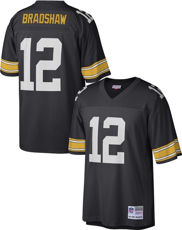ミッチェル\u0026ネス メンズ トップス シャツ パイル ジャージー Mitchell \u0026 Ness Men Pittsburgh Steelers Terry Bradshaw #12 1976 Black Throwback Jersey NoColor ブラック
