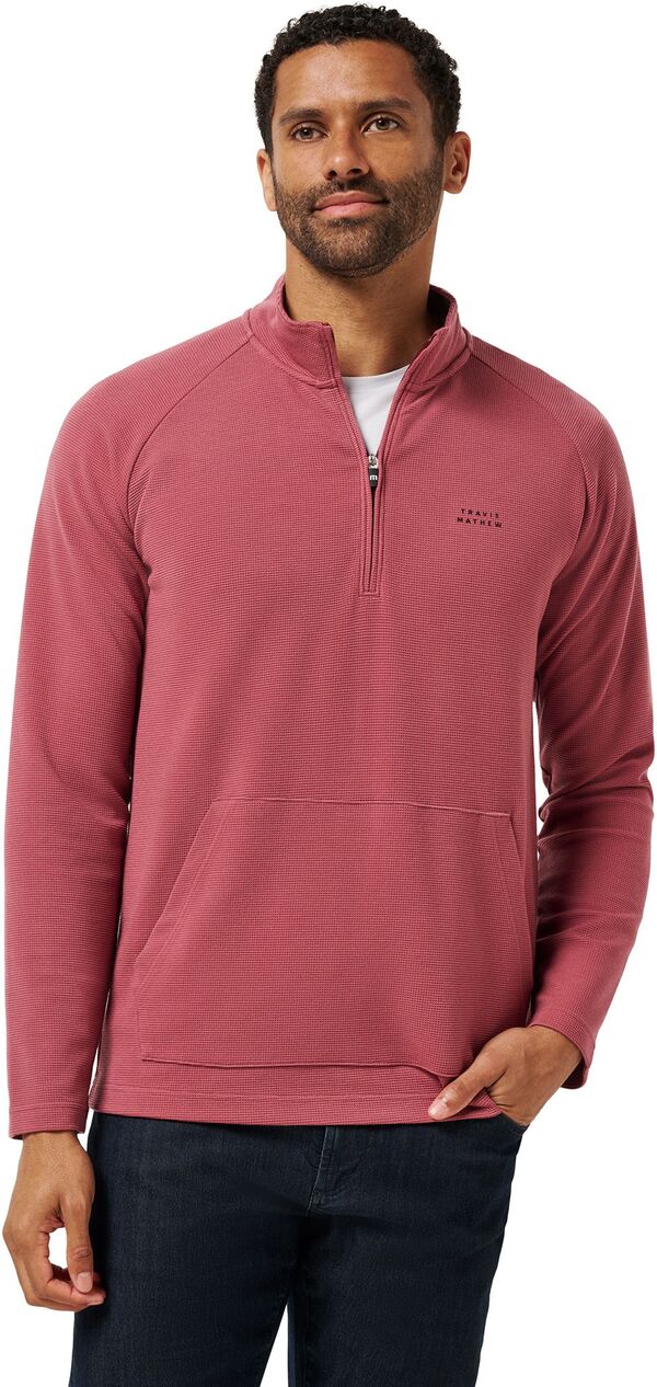 トラビスマヒュー メンズ トップス シャツ TravisMathew Men's Perfromance Waffle Golf 1/4 Zip Roan Rouge|ReVida 店