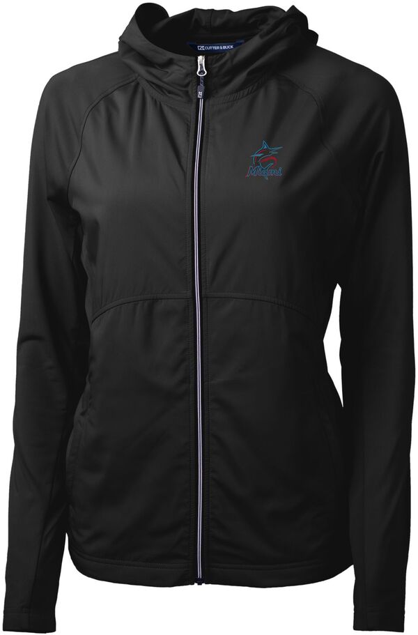 カッターアンドバック レディース アウター ジャケット・ブルゾン ニット Cutter \u0026 Buck Women Miami Marlins Black Eco Knit Hybrid Full Zip Jacket NoColor ブラック