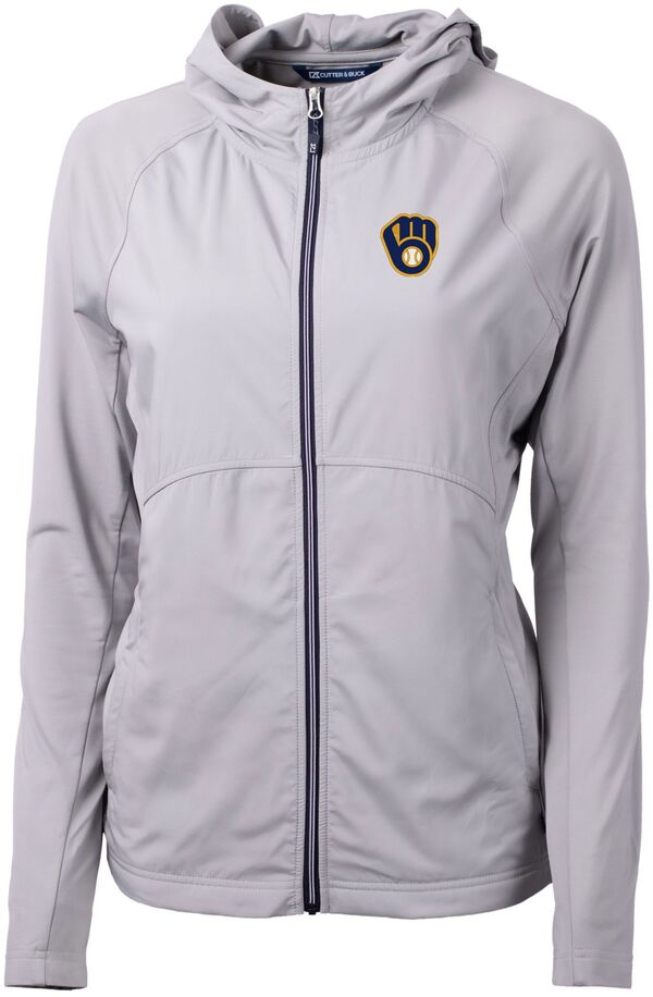 カッターアンドバック レディース アウター ジャケット・ブルゾン ニット Cutter \u0026 Buck Women Milwaukee Brewers Polished Eco Knit Hybrid Full Zip Jacket NoColor