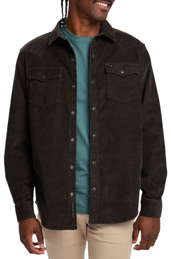 ハウラーブラザーズ メンズ トップス プルオーバー コール天 Howler Brothers Men\u0027s Banning Corduroy Snapshirt Antique Black 黒いこと トップス-メンズファッション