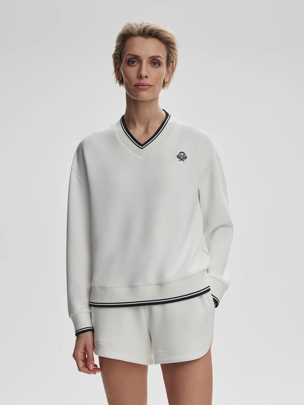 バーレイ レディース アウター パーカー・スウェット Vネック セーター Varley Women's Iona V-Neck Sweater White/Navy ホワイト