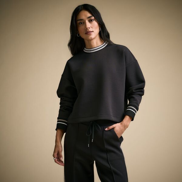 持ちはこび レディース アウター パーカー・スウェット アクアラング CALIA Women\u0027soft Scuba Striped Pullover Pure Black 黒いこと