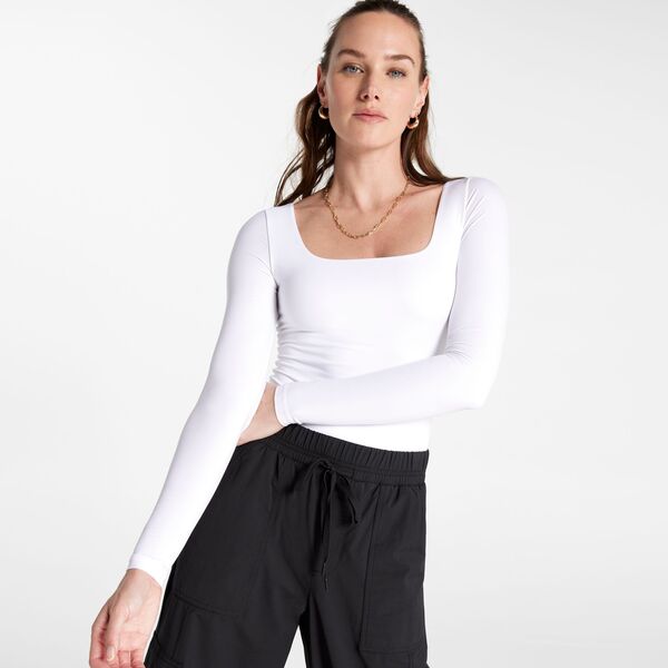 キャリー レディース トップス シャツ ボディースーツ CALIA Women's Long Sleeve Inspire Bodysuit Pure White ホワイト