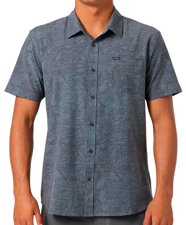 オニール メンズ トップス プルオーバー O\u0027Neill Men\u0027s UPF Slub Standard Short Sleeve Woven Shirt Dark Shadow メンズファッション-カジュアルシャツ