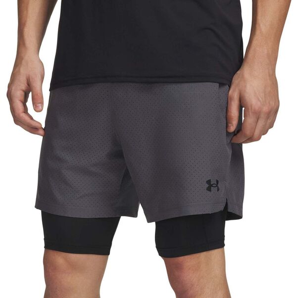アンダーアーマー メンズ ボトムス ハーフパンツ・ショーツ ショートパンツ Under Armour Men's Vanish 2.0 Woven 2-in-1 Shorts Castlerock/Black ブラック｜ReVida 店