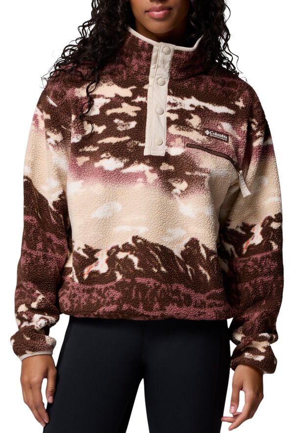 コロンビア レディース トップス シャツ プリント クロップド フリース Columbia Women's Helvetia II Printed Cropped Half Snap Fleece Pullover Tobacco Sisters/Dark Stone ストーン