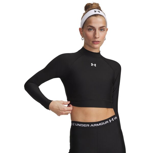 アンダーアーマー レディース トップス シャツ Under Armour Women's HeatGear Crop Mock Long Sleeve Ultimate Black/White ホワイト