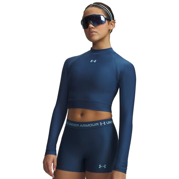 アンダーアーマー レディース トップス シャツ Under Armour Women's HeatGear Crop Mock Long Sleeve Wham Blue/Blue Haze ブルー｜ReVida 店 11,610円