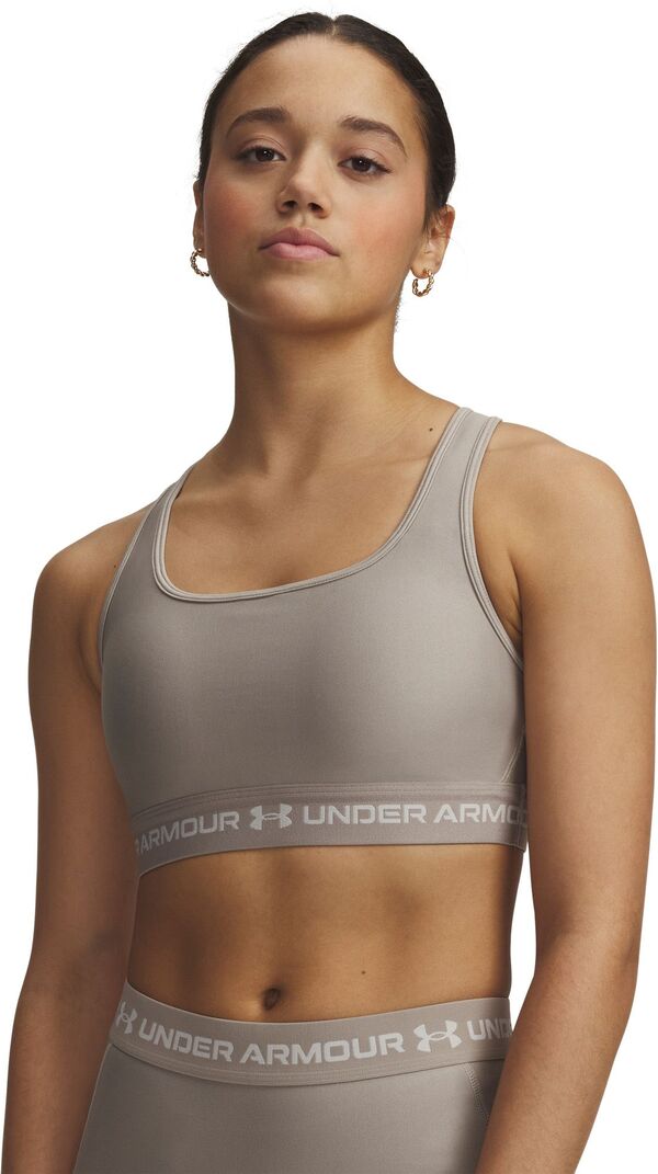 アンダーアーマー レディース アンダー御召しもの ブラ Under Armour Women\u0027s Mid Crossback Sports Bra Timberwolf Taupe/Summit White 白いこと