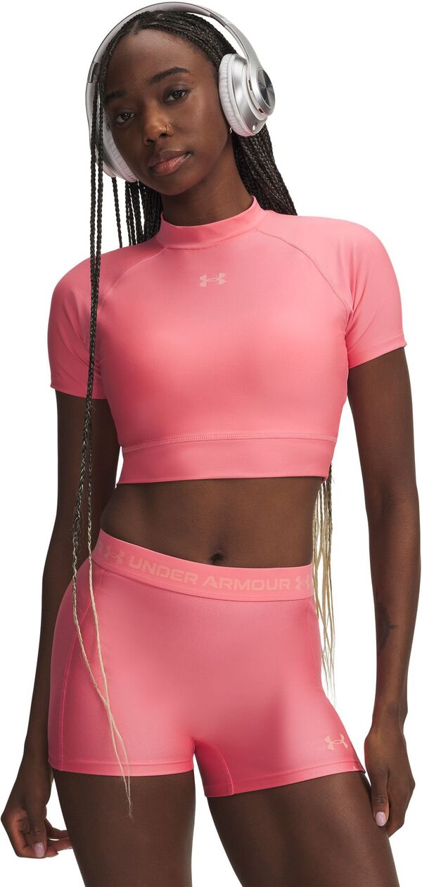 アンダーアーマー レディース トップス シャツ Under Armour Women's HeatGear Crop Mock Bittersweet Pink/Posh Pink ピンク