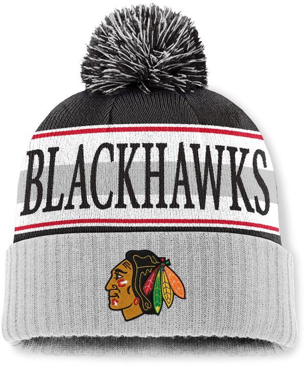 ミッチェル&ネス メンズ アクセサリー 帽子 ニット Mitchell & Ness Men's Chicago Blackhawks Black and Grey Classic Pom Knit Beanie NoColor ブラック｜ReVida 店 7,965円