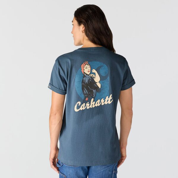 カーハート レディース トップス Tシャツ グラフィック Carhartt Women's Loose Fit Heavyweight “ Rosie ” Graphic Tee Iron Blue ブルー|ReVida 店
