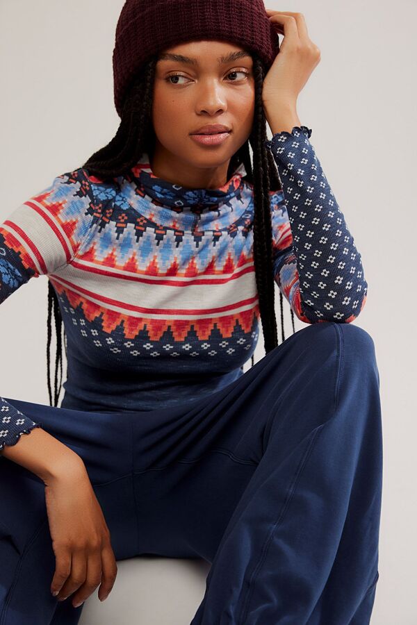 フリーピープル レディース トップス シャツ プリント FP Movement Women's Breatheasy Printed Layer PLAID FAIRISLE NAVY ネイビー