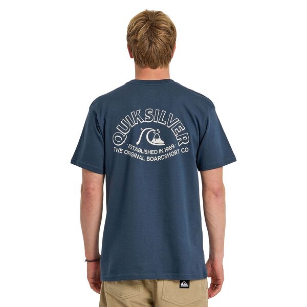 クイックシルバー メンズ トップス Tシャツ Quiksilver Men's Bubble Arch T-Shirt Dark Denim デニム|ReVida 店