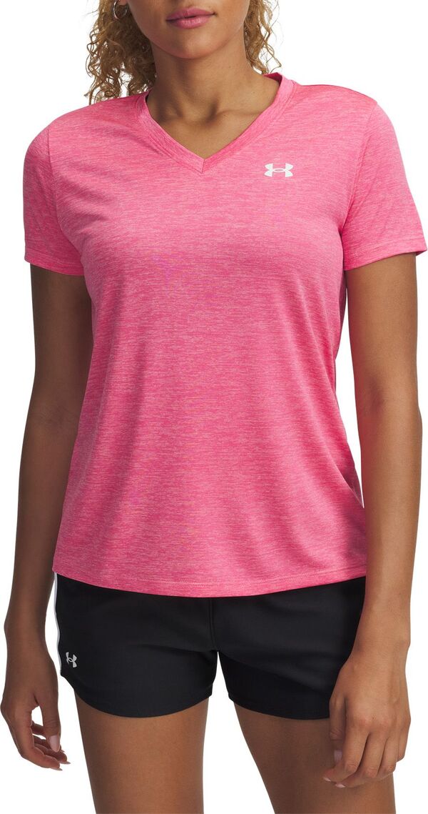 アンダーアーマー レディース トップス シャツ Vネック Under Armour Women's Tech Twist V-Neck T-Shirt Super Pink ピンク｜ReVida 店