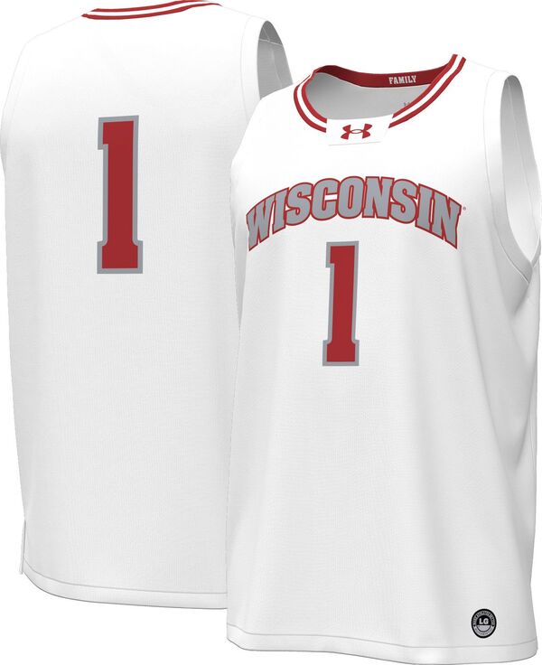 アンダーアーマー メンズ トップス シャツ ジャージー Under Armour Men's Wisconsin Badgers #1 White Replica Basketball Jersey NoColor ホワイト