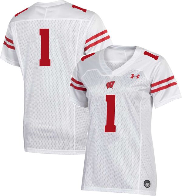アンダーアーマー レディース トップス シャツ ジャージー Under Armour Women's Wisconsin Badgers White Replica Football Jersey NoColor ホワイト
