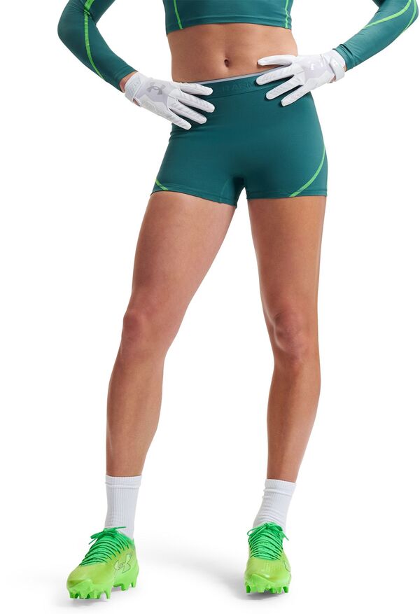 アンダーアーマー レディース ボトムス 二分の一ズボン下・さる股引き Under Armour Women\u0027s HeatGear Elite 3\" Shorty Rack Green/Reflective 緑であること"