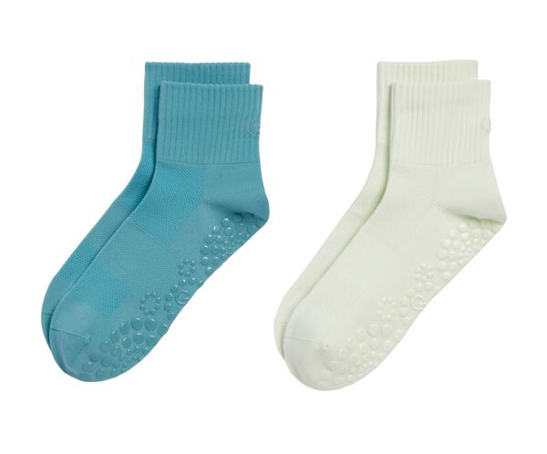 持ちはこび レディース アンダーお召しもの ソックス CALIA Women\u0027s 2-Pack Gripper Quarter Crew Socks Blue/Green 青色