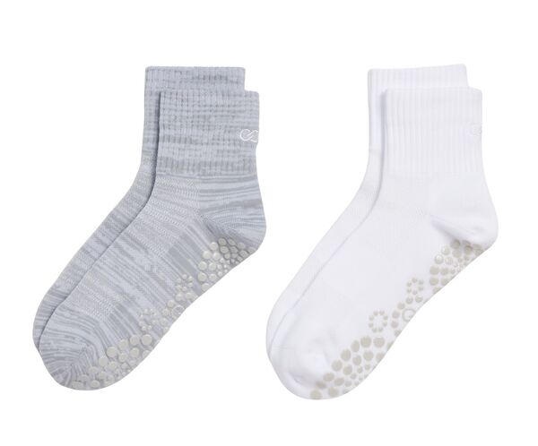 持ちはこび レディース アンダーお召しもの ソックス CALIA Women\u0027s 2-Pack Gripper Quarter Crew Socks White/Grey 白いこと