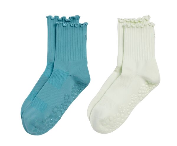 持ちはこび レディース アンダーお召しもの ソックス フラウンス CALIA Women\u0027s Ruffle Gripper Crew Socks 2 Pack Blue/Green 青色