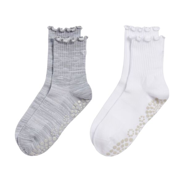 持ちはこび レディース アンダーお召しもの ソックス フラウンス CALIA Women\u0027s Ruffle Gripper Crew Socks 2 Pack White/Grey 白いこと