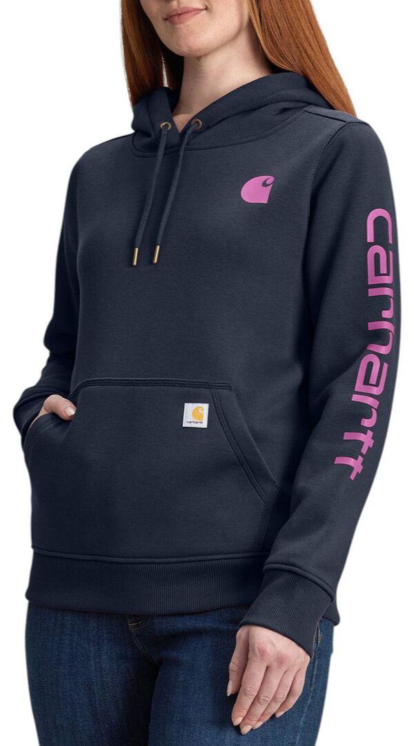 カーハート レディース アウター パーカー・スウェット グラフィック Carhartt Women's Clarksburgraphic Sleeve Hoodie Navy/Cherry Bloom ネイビー