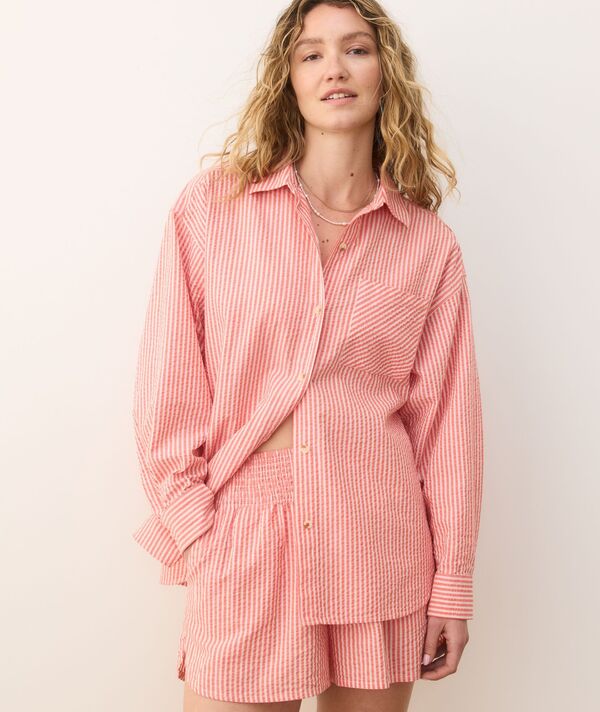 マリーン レイヤー レディース トップス シャツ Marine Layer Women's Gracey Oversized Shirt Hibiscus/Sand Stripe サンド