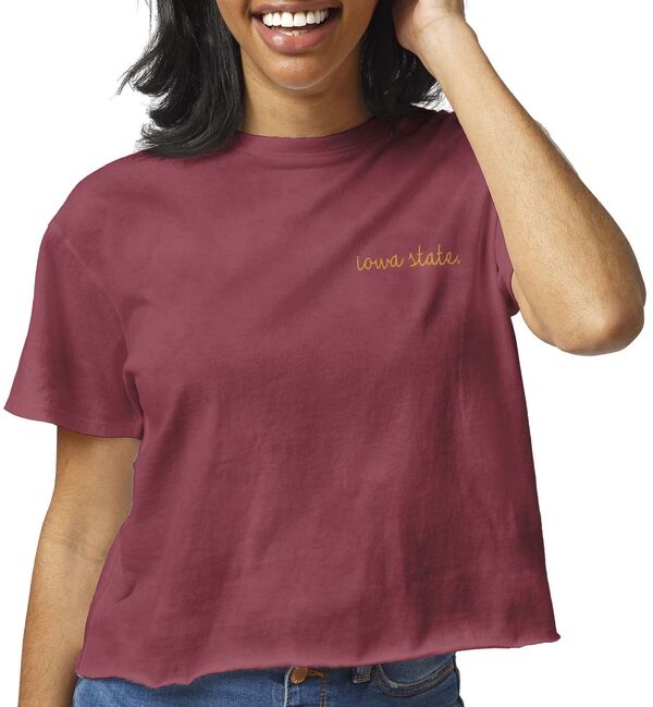 リーグレガシー レディース トップス Tシャツ コットン クロップド League-Legacy Women's Iowa State Cyclones Cardinal Clothesline Cotton Cropped T-Shirt NoColor