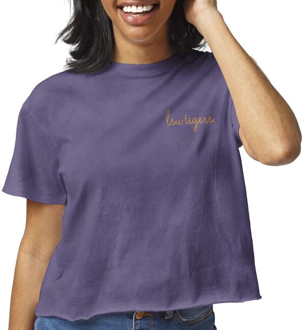 リーグレガシー レディース トップス Tシャツ コットン クロップド League-Legacy Women's LSU Tigers Purple Clothesline Cotton Cropped T-Shirt NoColor パープル