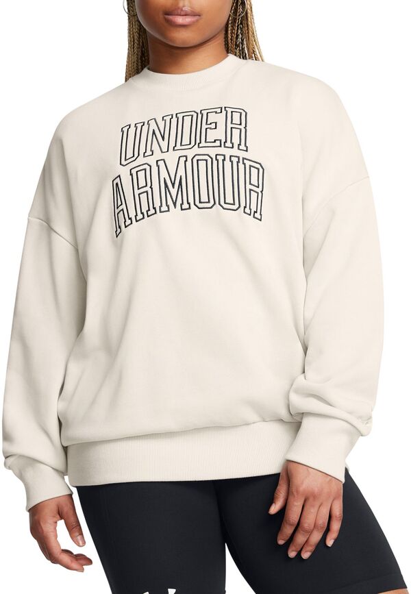 アンダーアーマー レディース アウター パーカー・スウェット クルーネック パイル シャツ Under Armour Women's Icon Heavyweighterry Oversized Crewneck Sweatshirt Summit White/Black ホワイト